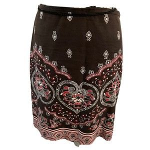 Loft Skirt Size 8 Paisley, Bohemian Boho Pencil Skirt Brown Red Zip Up S…